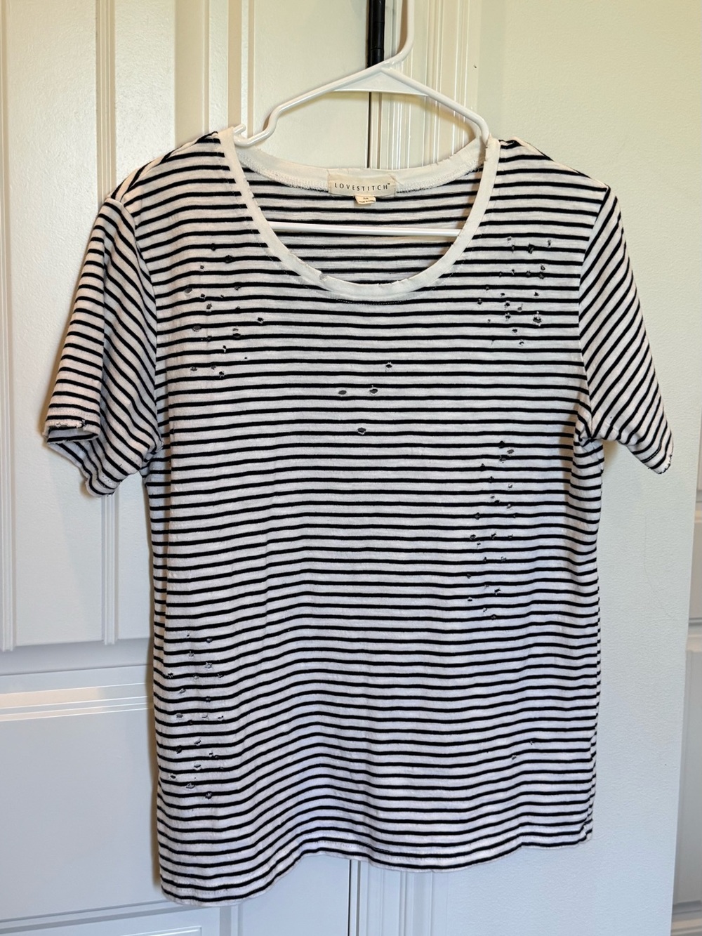 Lovestitch Distressed Black & White Striped Short Sleeve Tee